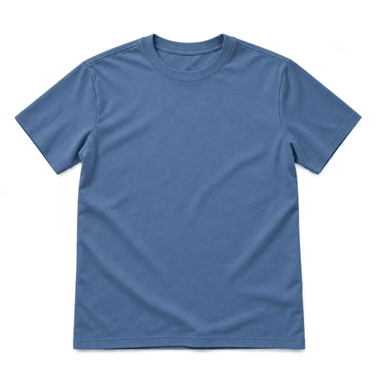 Blue cotton T-shirt in a sample storefront