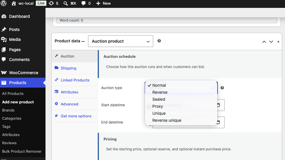 six auction modes in WooCommerce Auction Engine